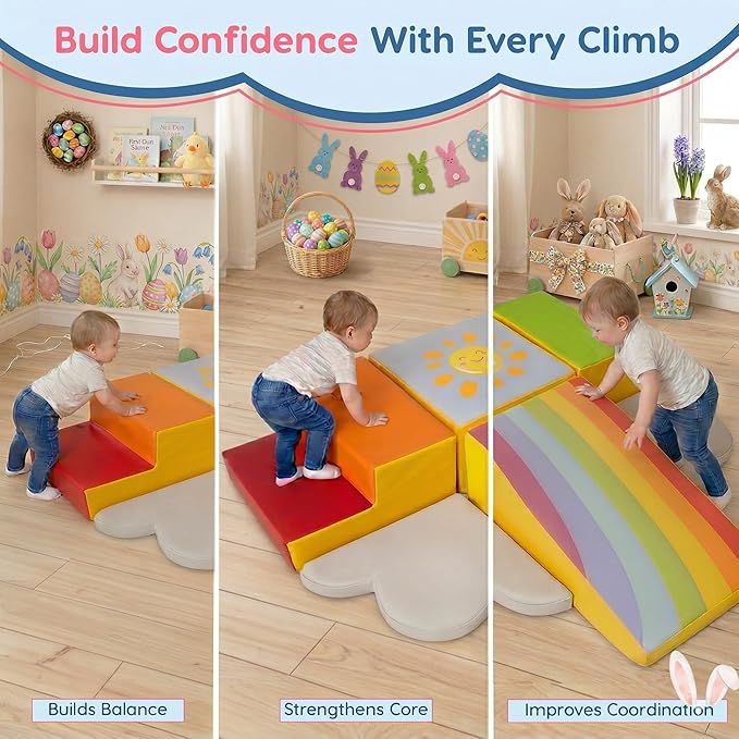 Foam Climbing Blocks 6-Piece Set - Indoor Climbing Toys for Toddlers Ages 1 to 4 Years - Soft Play Equipment that Builds Motor Skills and Balance
