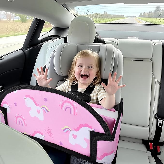 2PCS Kids Travel Tray, Car Seat Tray for kids Travel, Toddler Road Trip Essentials With Drawing Kit, Toddler Lap Desk Organizer for Car, Carseat Table for Airplane