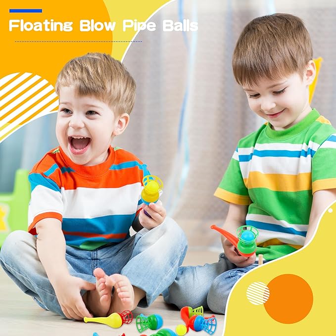 80 Pcs Ball Blowing Toy Floating Blow Pipe Balls Random Color Balance Floating Ball for Kids Blowing Party Birthday Favors Gift