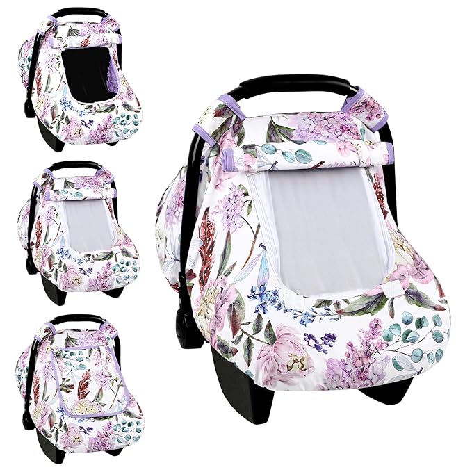 Car Seat Cover Baby, HNHUAMING Infant Car Seat Covers Canopy for Baby Girl Boy, Ultra Soft Newborn Preemie Carseat Insert Cushion for Girls Boys, Fits Car Seat, Stroller, Swing, Bouncer, Purple
