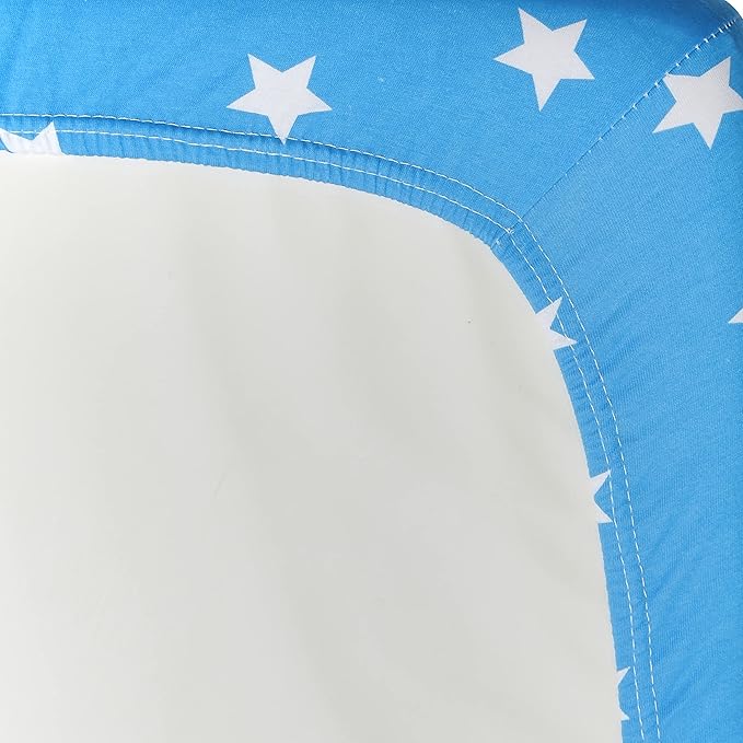 EVERYDAY KIDS 2 Pack n Play Mattress Sheets – 100% Jersey Knit Cotton Soft Portable Crib for Boys with Blue Gray Celestial Star and Cloud Designs; Pk Playpen or Mini Fitted Sheet Set Stars/Clouds