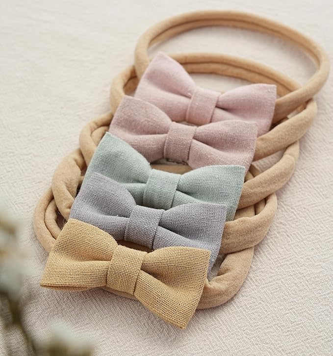 Fancy Clouds Baby Girl Bows and Headbands,10 Pack of Stretchy Soft Nylon Hairbands Hair Bows for Newborns, Infants, Toddlers - Handmade Baby Hair Accessories for Girls Gifts Photo