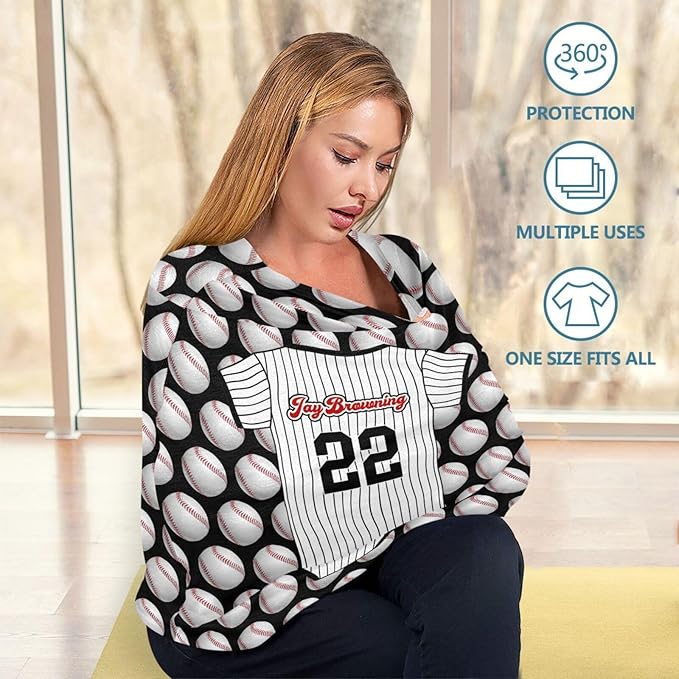 Personalized Baby Car Seat Cover for Babies, Custom Name Baby Car Seats Canopy for Boys Girls, Nursing Breastfeeding Stroller Covers for Infant Newborn, Shower Gift for Baby (Sports Baseball)