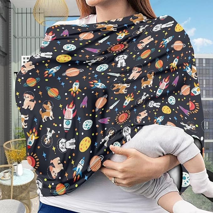 GIFTPUZZ Space Planet Multi-Use Car Seat Covers & Nursing Cover - Versatile Carseat Canopy for Privacy Protection, Breastfeeding, Shopping Cart & Stroller Covers - Infinity Scarf Design for Moms