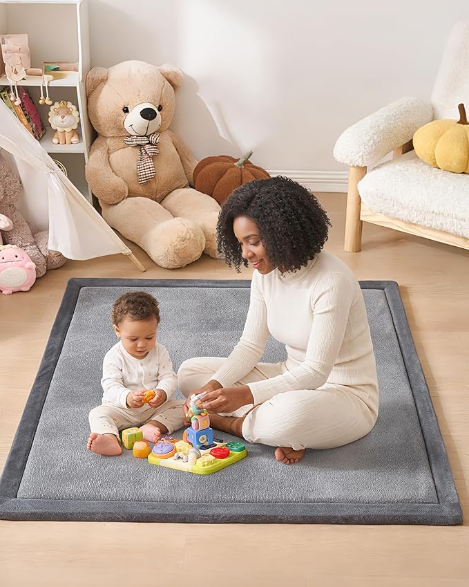 Baby Play Mat for Floor, 1.2" Thick Memory Foam 50"×50" Playpen Mat for Kids, Infants, Toddlers - Soft, Durable Baby Crawling Mat for Tummy Time, Sitting with Non-Slip Bottom (Dark Gray)
