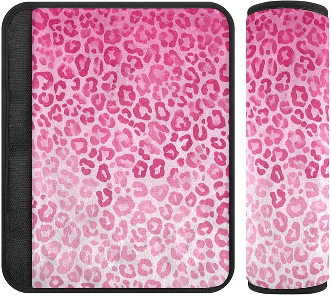 2 Pack Seatbelt Covers Seat Belt Cover Pad for Adults Boys Girls Car Seat Strap Covers Pads Cushion Universal Shoulder Strap Pad Protector for Backpack Camera Bag 10x7.7Inch Gradient Pink Leopard Prin