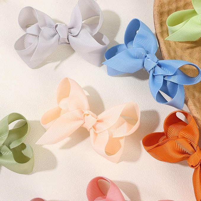 24PCS 3inch Hair Clips, Oaoleer Girls' Fully Lined Tiny Bows Alligator Clips for Infants Toddlers (12 Colors, Style H)