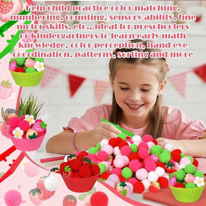 143 Pcs Strawberry Sensory Bin Items Spring Summer Counting Sorting Sensory Bin Filler Fine Motor Strawberry Counts for Valentine Sorting Counting Decor