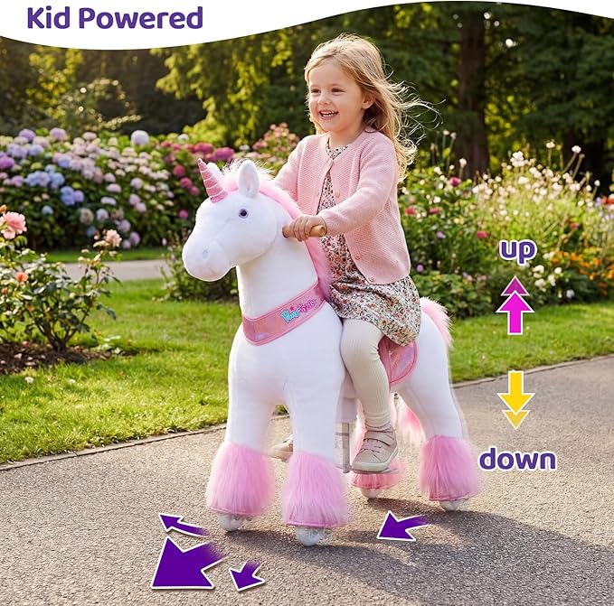 PonyCycle Ride on Unicorn Classic Model U (with Brake/ 36" Height/Size 4 for Age 4-7) Toddler Pink Horse Ride on Toys for Girls Ride on Horse Plush Ux402