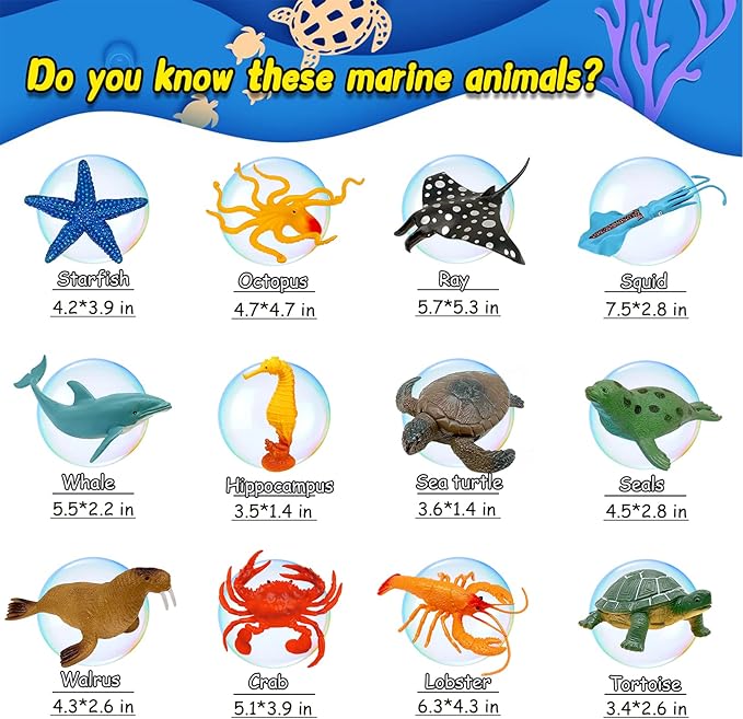 KECIABO Ocean Sea Animal Figures, 12 Pack Realistic Soft Plastic Bath Toys for Toddlers, Kids, Boys, and Girls