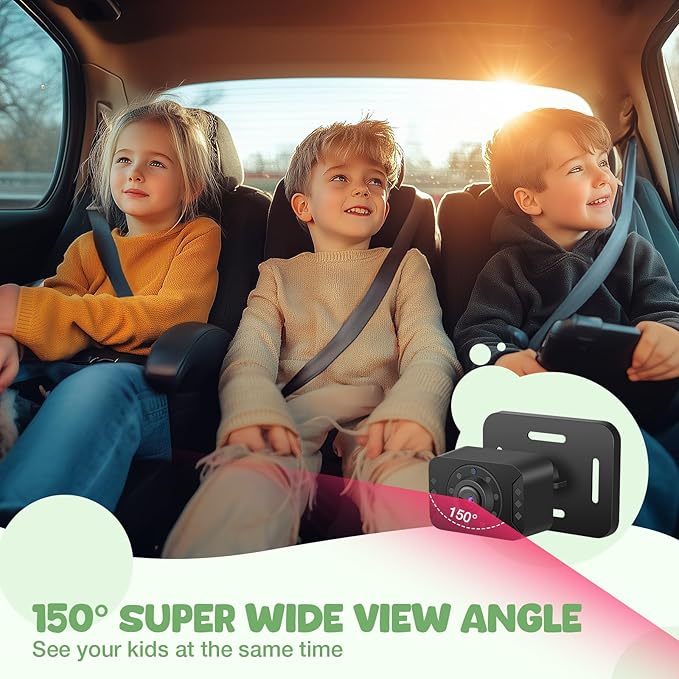 Baby Car Camera with Advanced Crystal-Clear Night Vision, 3X Zoom, USB Powered, 5'' AHD 1080P IPS Car Baby Monitor, Backseat Camera for Kids Infants Rear Facing Mirror, 5inch, Green