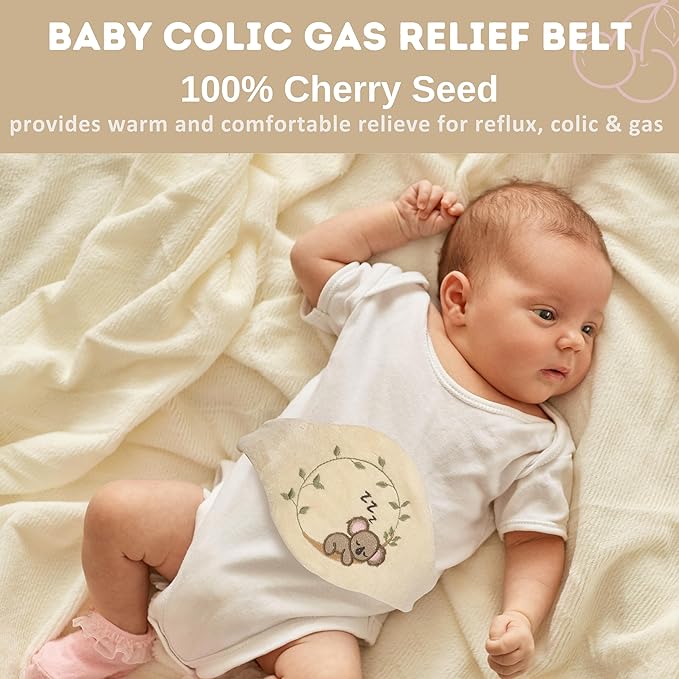 Baby Colic Gas and Upset Stomach Relief for Newborns-100% Cherry Seed-Heated Tummy Wrap-Colic Baby Swaddling Belt for Natural Relief–Soothing and Calming (Beige)