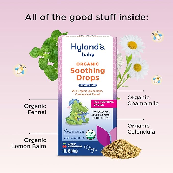 Hyland's Baby Organic Nighttime Soothing Drops for Oral Discomfort, 1 oz, Ages 2 Months and up, Organic Cherry Flavor