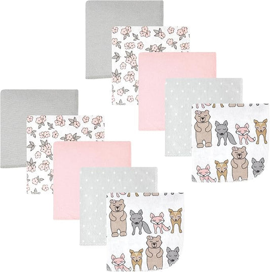 Hudson Baby Unisex Baby Flannel Cotton Washcloths 10-Pack, Wild Forest Pink, One Size
