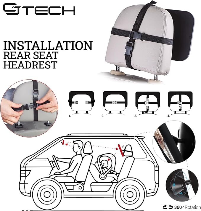 Baby Car Mirror with 360° Rotation - 9.8" Convex Shatterproof Mirror for Baby Safety with Extra Wide & Clear View - car seat mirror for baby rear facing with Adjustable Straps