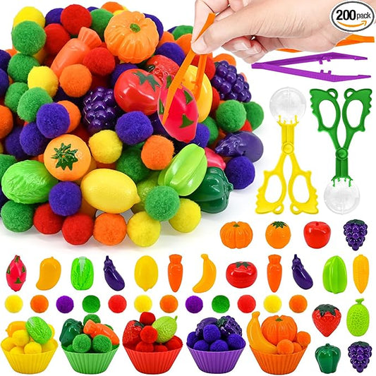 134 Pcs Farm Sensory Bin Filler Fruits Food Counting Sorting Sensory Bin Items Fine Motor Vegetable Counts for Easter Day Spring Summer Sorting Counting Decor (Farmer)