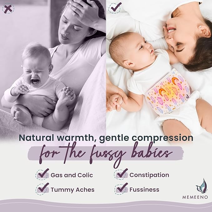 MEMEENO Baby Belly Band - Heated Tummy Wrap for Gas & Colic Relief, Newborns