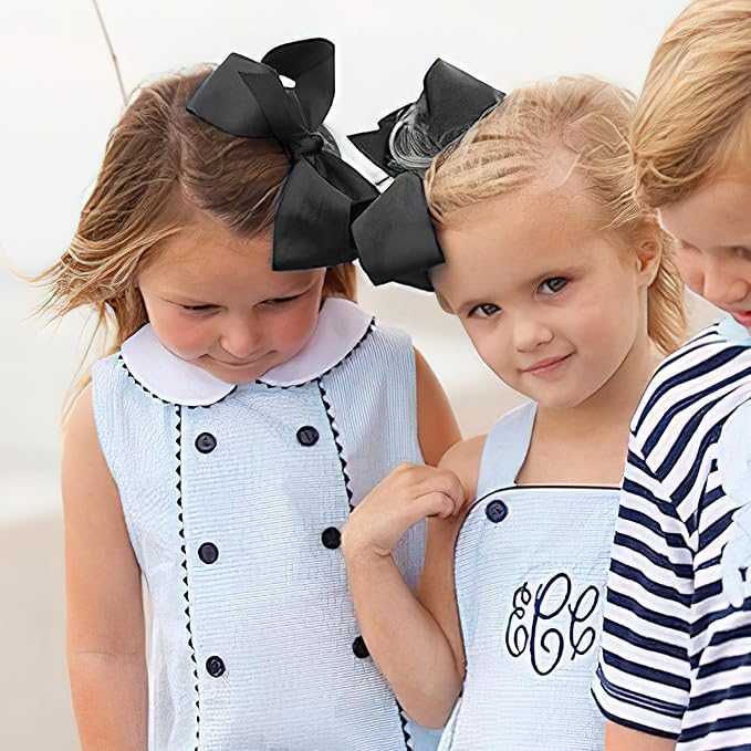 Hair Bows for Girls Alligator Clips Black White Grosgrain Ribbon Solid Color 4PCS Hair Accessories for Little Teen Toddler Girls Kids