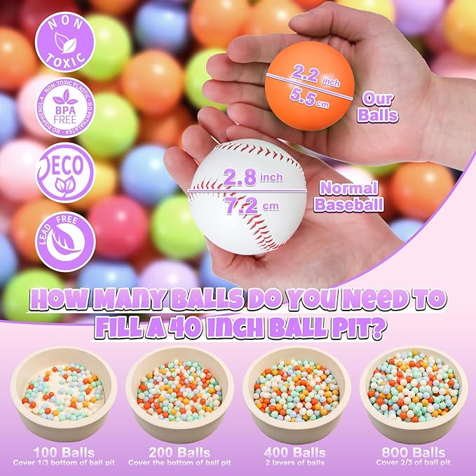 GOGOSO Ball Pit Balls for Toddlers Dogs Baby Boys Girls 2.2Inch Plasticball Toys for Kid Play Tent Birthday Slides Party Decor 50 100 170 200 500 1000