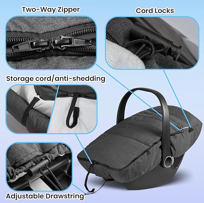 bemece Winter Baby Car Seat Cover, Universal Warm Infant car seat Cover with Zip, Waterproof & Windproof, Machine Washable