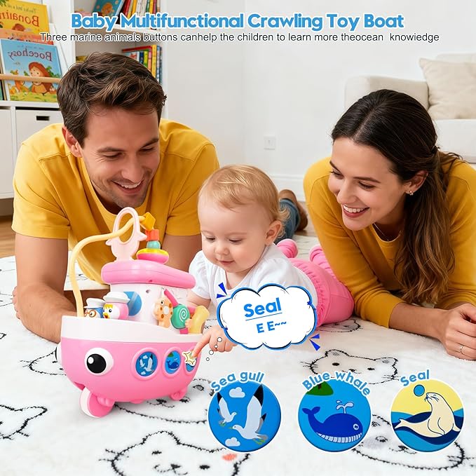 Love&Mini Toys for 1+ Year Old Girls - 9-in-1 Baby Boat Musical Toys Music and Sound, First Christmas 1st Birthday Gifts for 1+ Year Old Girls Gifts