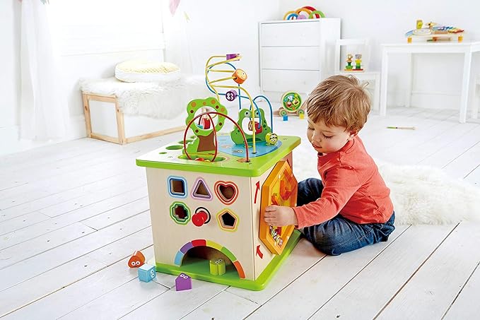Hape Country Critters Wooden Activity Play Cube Pound & Tap Bench with Slide Out Xylophone - Award Winning Durable Wooden Musical Pounding Toy Multifunctional and Bright Colours, Yellow