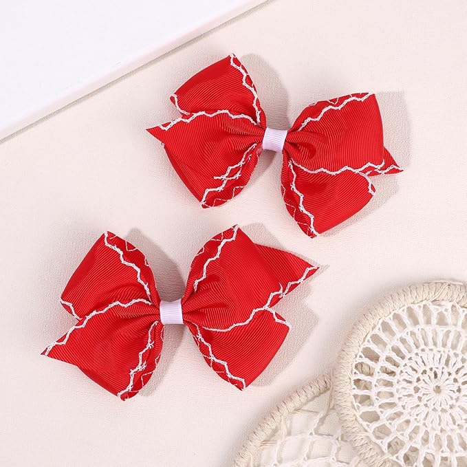 OAOLEER 5” 2PCS Hair Bows for Girls, Red Grosgrain Ribbon Bows Hair Alligator Clips Hair Accessories for Girls Infants Toddlers Kids Teens Children (Red)