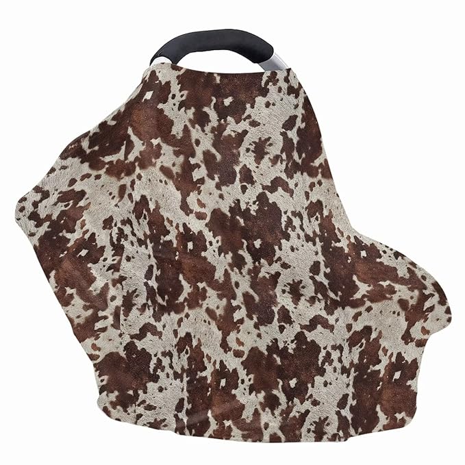 Wanyint Infant Car Seat Cover for Babies, Boys Girls Carseat Canopy Baby Breastfeeding Stroller High Chair Shopping Cart Cover, Cow Print Dark Brown