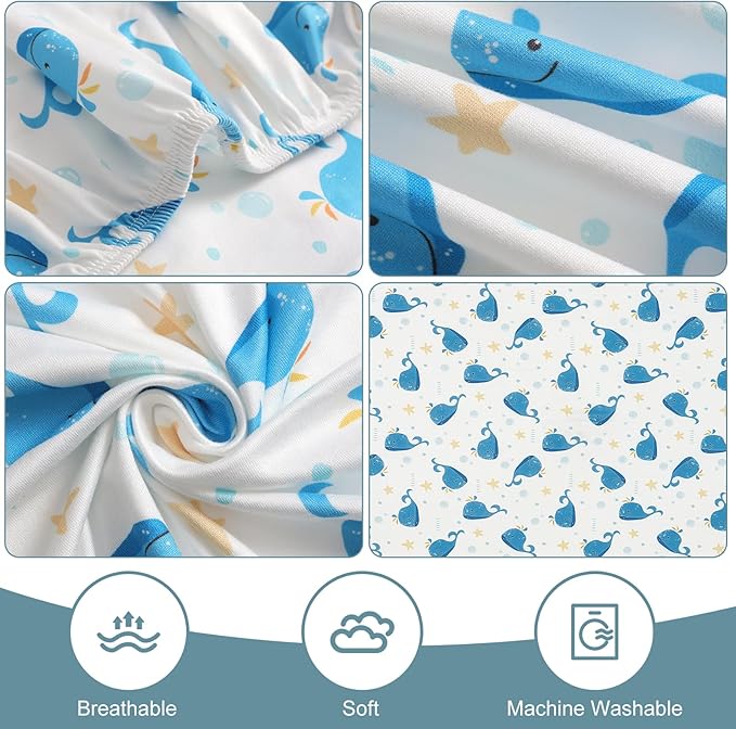 Pack n Play Fitted Sheet. 2 Piece Mini Crib Sheet. Elastic Playard Sheet. Portable Sheet Set. Elastic Convertible Playard Set. Compatible with Graco Pack n Play. (Bubble Whale and Forest)