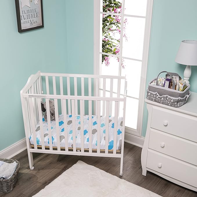 EVERYDAY KIDS 2 Pack n Play Mattress Sheets – 100% Jersey Knit Cotton Soft Portable Crib for Boys with Blue Gray Celestial Star and Cloud Designs; Pk Playpen or Mini Fitted Sheet Set Stars/Clouds