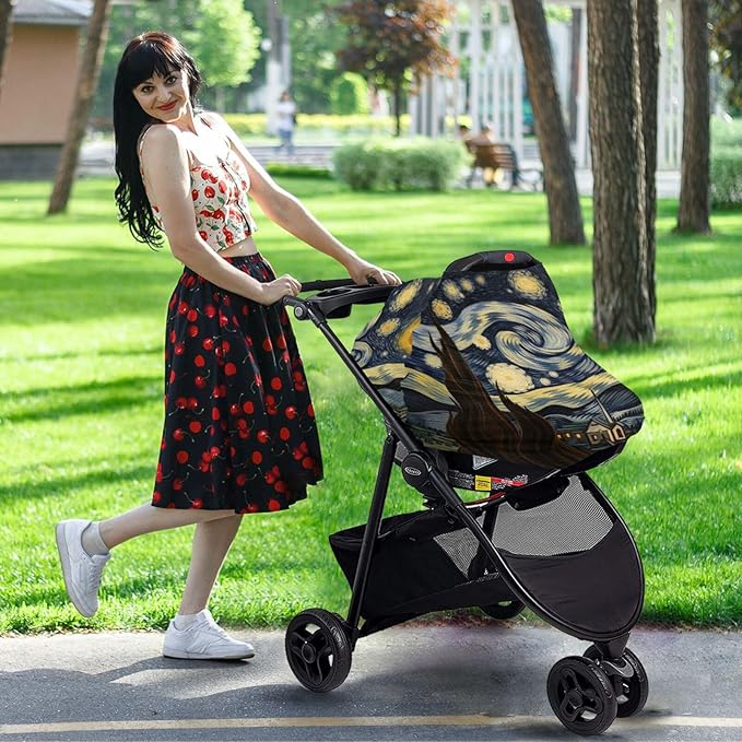 Van Gogh's Starry Sky Stretchy Baby Car Seat Cover Soft Breathable Nursing Cover Breastfeeding Cover Multiuse Infant Carseat Stroller Cover for Girls and Boys