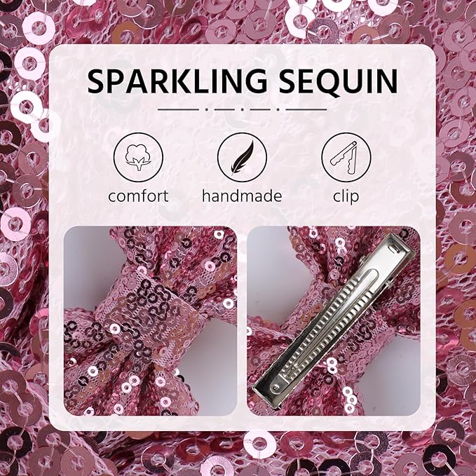 5 Inch Hair Bows for Girls Large Bows Alligator Hair Clip Sparkly Glitter Sequin Hair Bows Hair Accessories for Kids Toddler Children Gift Pink Gold