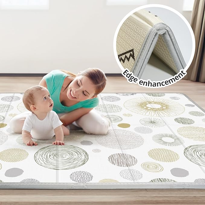 Piglog Extra Large Play Mat for Baby, 0.8 Inch Thick BPA Free, Reversible Foldable Baby Play Mat, 79" x71" Waterproof Foam Floor Baby Crawling Mat, Portable Playmat for Infants, Toddler, Kids, Circle