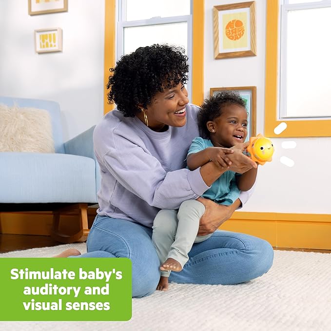 Bright Starts Just for Sun Flashlight Toy with Animal Sounds, Rainstick Rattle Beads and Mirror, Unisex Toy for Ages 6 Months+