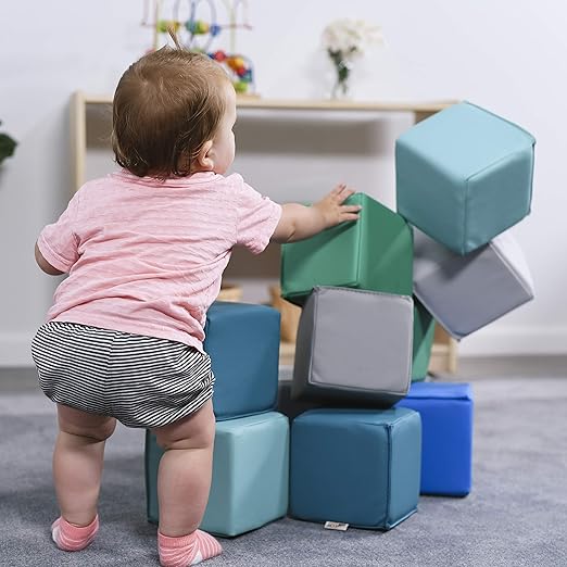 ECR4Kids SoftZone Patchwork Toddler Blocks, Foam Cubes, Contemporary, 12-Piece