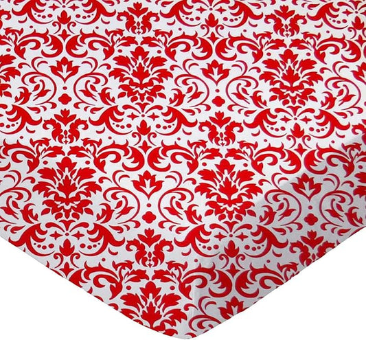 SheetWorld Baby Fitted Pack N Play Sheet Fits Graco 27 x 39 inches, 100% Cotton Woven Sheet, Unisex Boy Girl, Red Damask, Made in USA