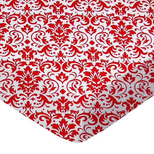 SheetWorld Fitted 100% Cotton Percale Pack N Play Sheet 29 x 42, Red Damask, Made in USA
