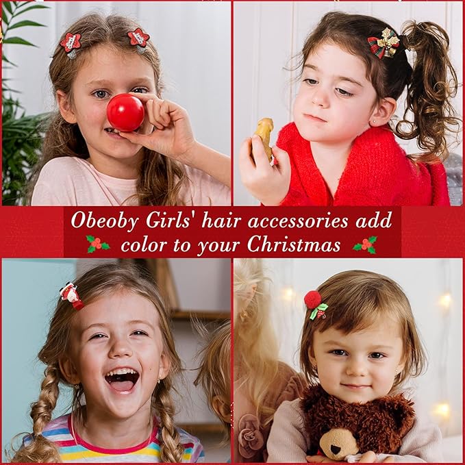 obeoby 24 Pack Hair Clips for Girls, Red Hair Barrettes Metal Snap Hair Clips Hair Accessories for Baby Girls Christmas Gift