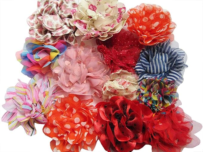 YYCRAFT 30pcs Chiffon Hair Flower Solids and Prints Included for Girls Headband Baby Flowers Bows,Crafts,Party Decoration(3"-4",Mix Color)