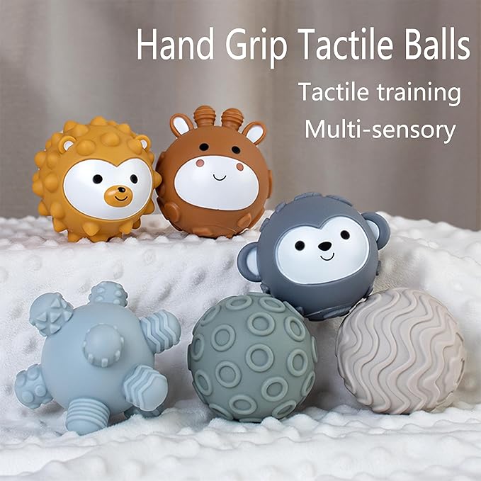 Baby Soft Textured Multi Soft Ball Gift Sets,Sensory Balls for Toddlers 06-18 Months,Cute Animal Shapes Sensory Ball for Babies,Montessori Toys for Babies 6-18 Months 6 Pack(Standard Edition)
