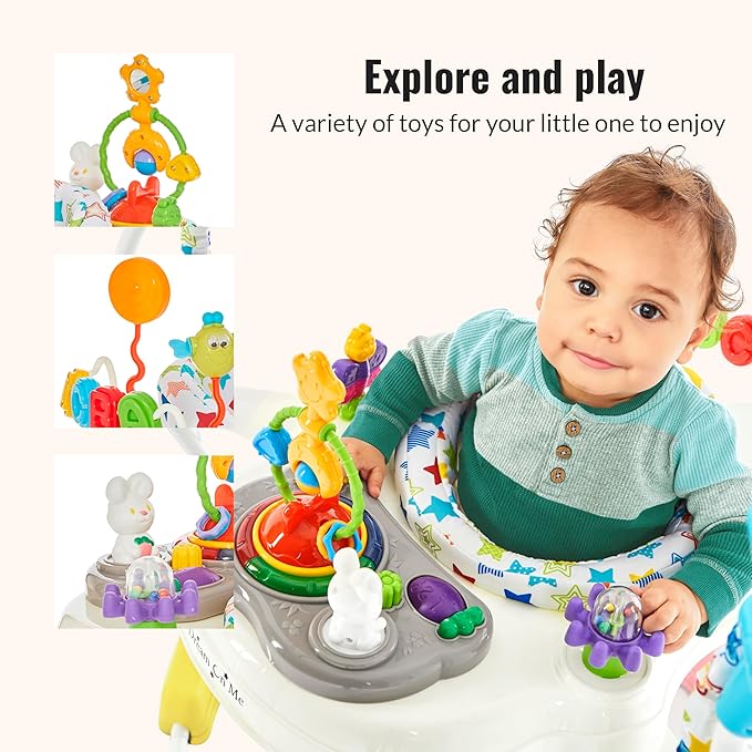 Dream On Me 2-in-1 Baby Activity Center & Bouncer Jumper, 360° Rotating Seat, 3-Height Adjustable, 12 Melodies with Lights & Interactive Toys, Promotes Early Development - Star Print