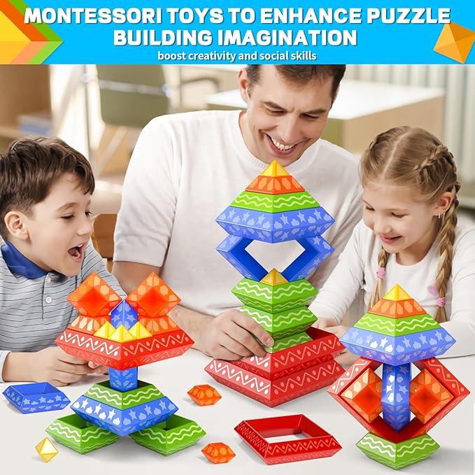 Doloowee Stacking Toys Building Blocks for Toddler,60 PCS Montessori Toys Blocks Preschool Learning Activities Stem for Boys Girls Gifts Christmas Stocking Stuffers