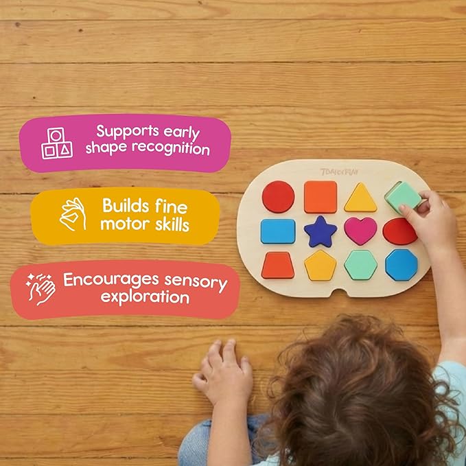 Shape Puzzle for Kids, Sensory Bin Insert for Sensory Tables, Silicone Geometric Shapes, Wooden Fine Motor Learning Toy by 7 Days of Play