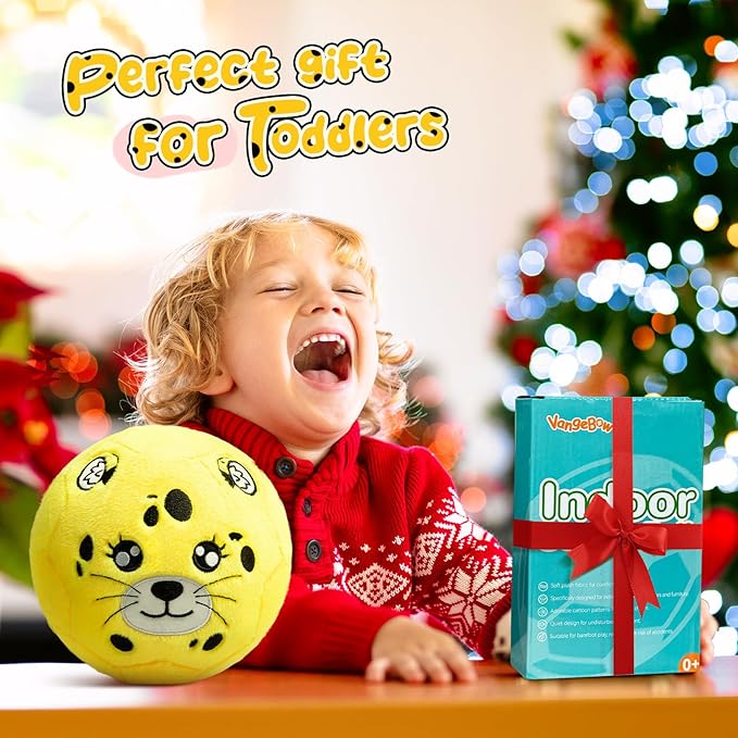 VangeBow Silent Indoor Soccer Balls for Toddlers 1-3, Inflatable Soft Plush Baby Toddler Soccer Ball Toys Gifts for 1 2 3 4 5 Year Old Boy Girl First Birthday Gift (Cheetah, Pump Include)