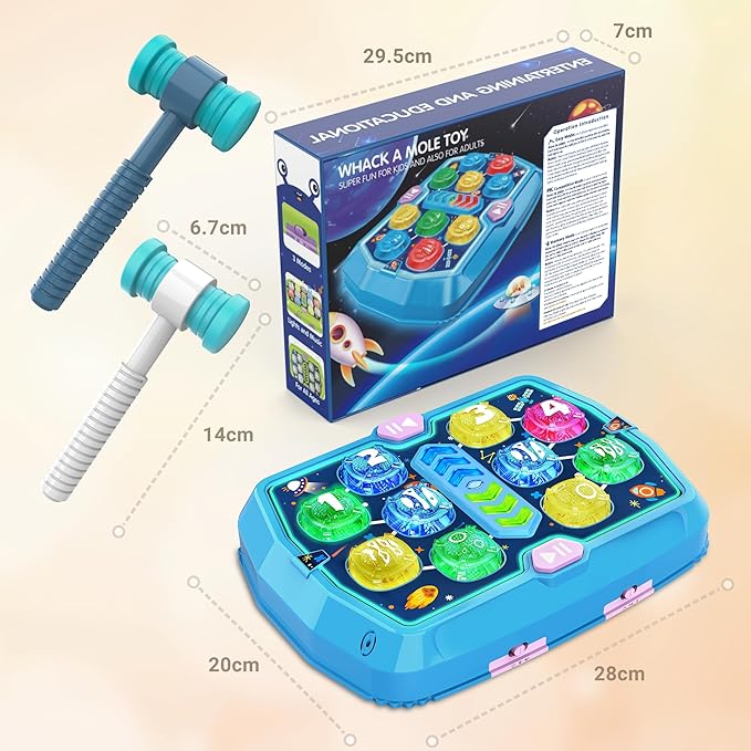Whack Game Mole for Toddlers, Toys for 3 4 5 6 Year Old Boys Girls, Interactive Pounding Toys for Age 3-5, 3 Modes, 2 Hammers, Sound & Light, Birthday Xmas Gifts for Boys Girls Kids Age 3 4 5 6 7 8+