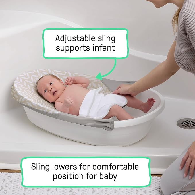 Ingenuity Sylvi Full Comfort 3-in-1 Grow with Me Baby Tub, Newborn to Toddler Baby Bath Tub, Supportive Sling, Includes Sylvie Wash Mit & Book, Easy Release Drain Plug, 0M+