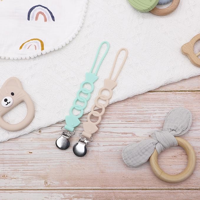 Pacifier Clip for Baby Boy Girl Pacifier Holder Silicone Pacifier Clips for Boys Girls Newborn Birthday Baby Shower Soothie - Set of 2 with Metal Clip (Fish)