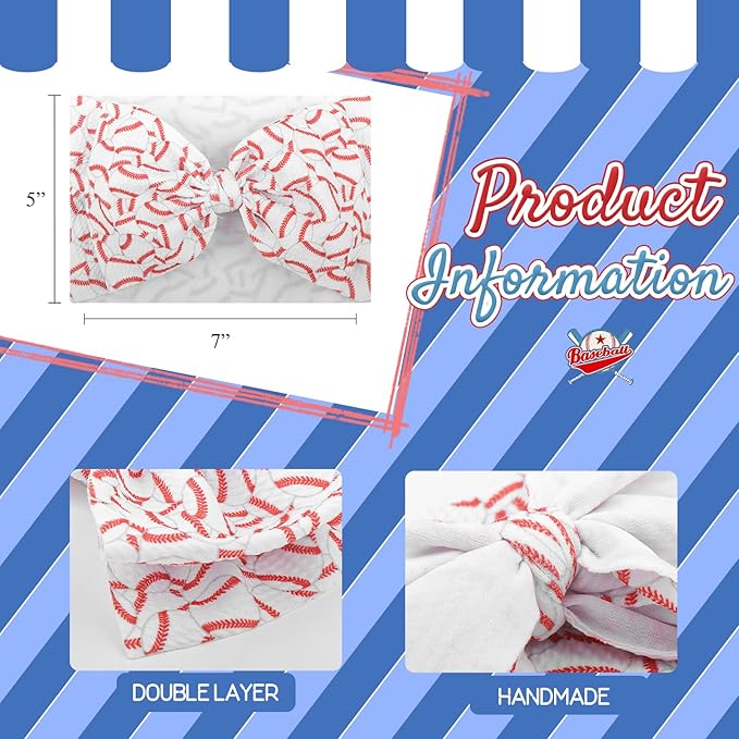 Baseball Hair Bow for Baby Girls Toddler Newborn Infant Headbands Softball Hair Accessories White Bows for Baseball Baby Outfits