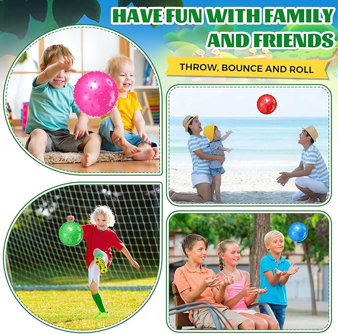 Lenwen 200 Pcs Kids Knobby Balls 6.3 Inch Soft Bouncy Balls Bulk for Toddlers Inflatable Sensory Toys with Air Pump Spiky Massage Stress Toys for Kindergarten Playground Backyard Pool, 5 Color