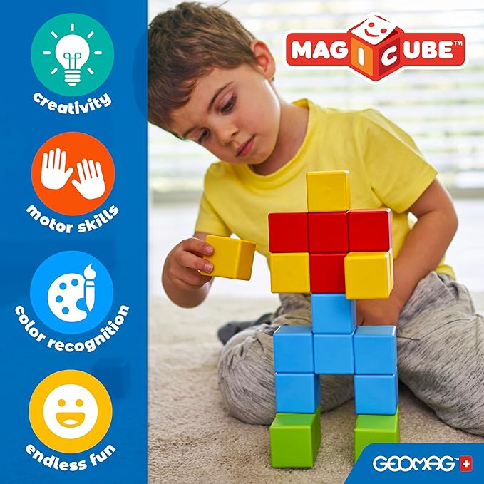 Geomag Magicube 13pcs Magnetic Blocks - Magnetic Building Blocks for Toddlers 1-3, Montessori Toys for 1+ Year Old, Autism Sensory Product, Magnets for Kids